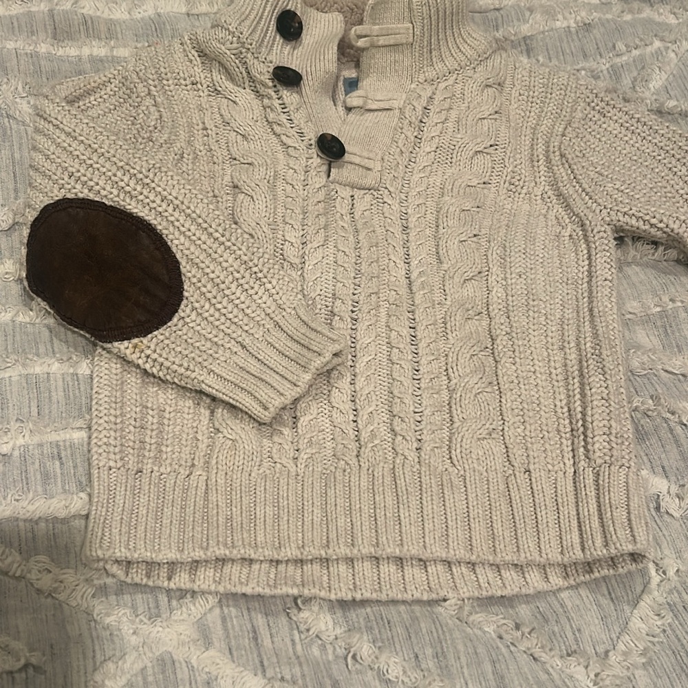 GAP Kids Cream Cable Knit Sweater with Brown Elbow Patches